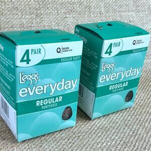 L’eggs Everyday Regular Pantyhose Lot of 8 Pair Size Q New in Box Nude Sheer Toe